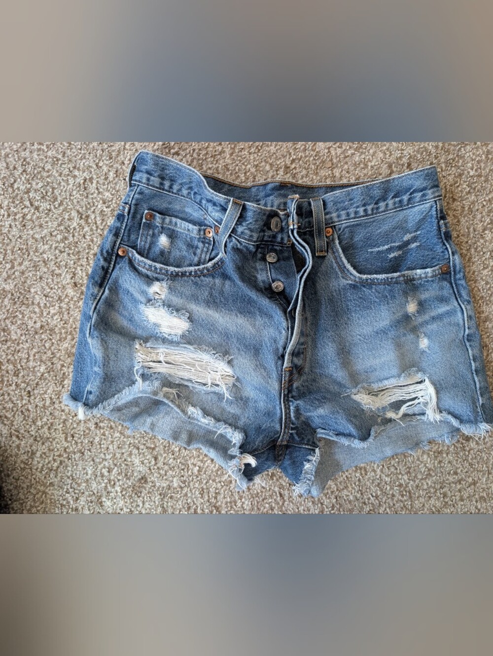 Levi's 501 High Rise Distressed Denim Cut Off Shorts Button Fly Size 30